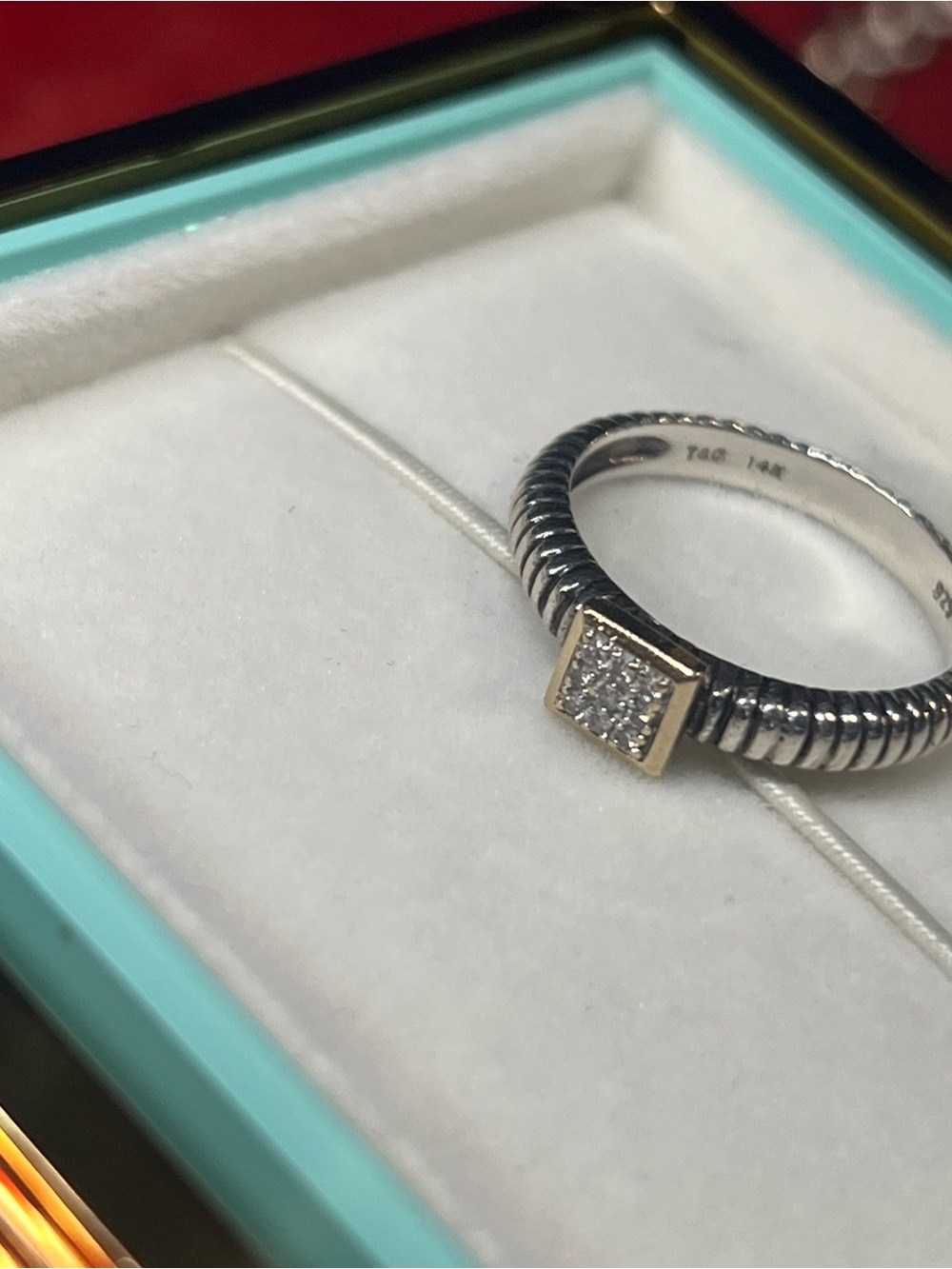 T&C Sterling Silver And 14k Gold Dainty Diamond Ring Size 7